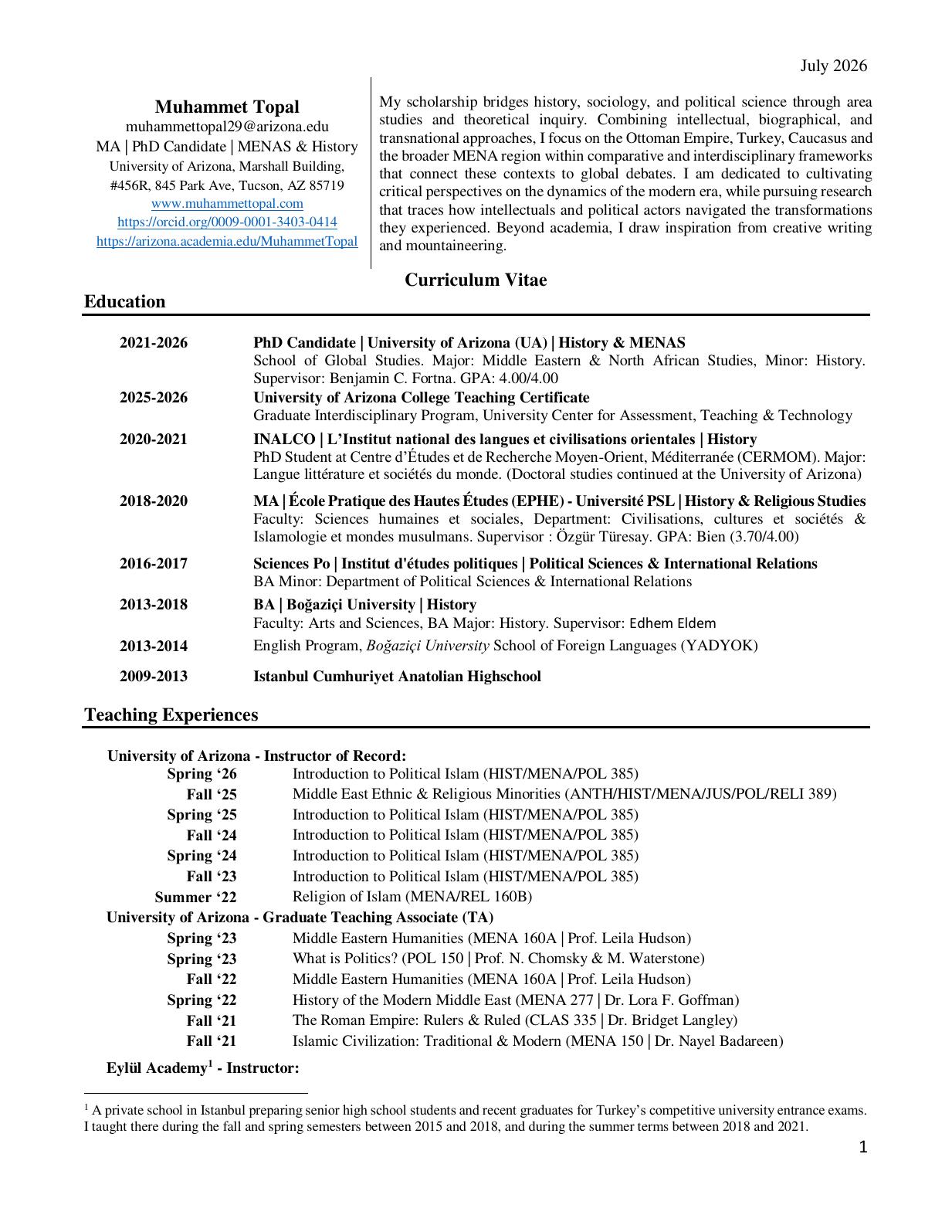 Curriculum Vitae page 1